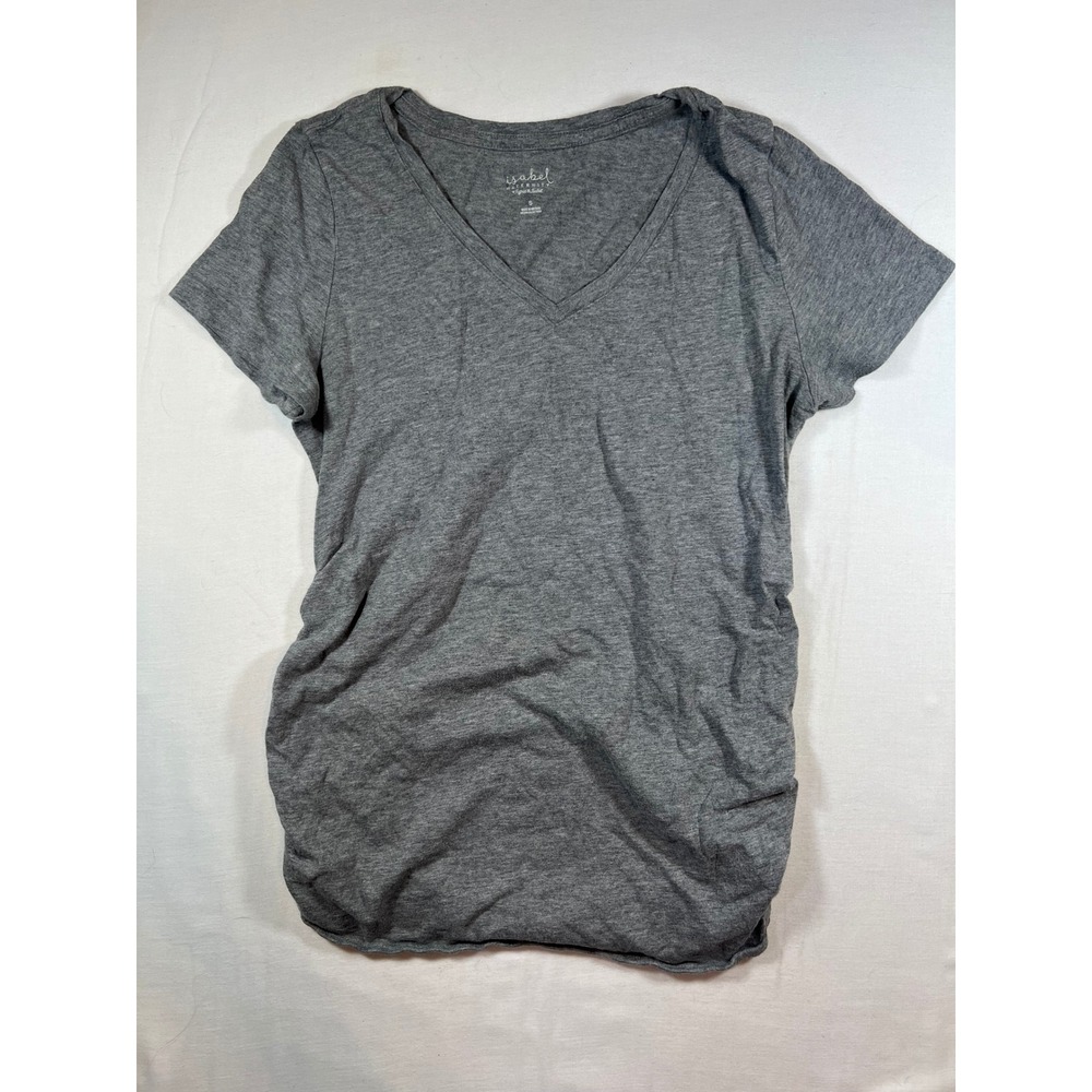Isabel Maternity Ingrid & Isabel Gray V-Neck Ruched Side T-Shirt Small Heather